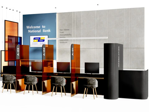 Bank Reception counter customer service 3D Model