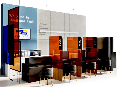 Bank Reception counter customer service 3D Model