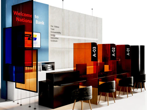 Bank Reception counter customer service 3D Model