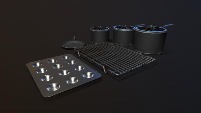 kitchen assets - pots pans etc Modelo 3D .c4d .max .obj .3ds .fbx .stl .blend 