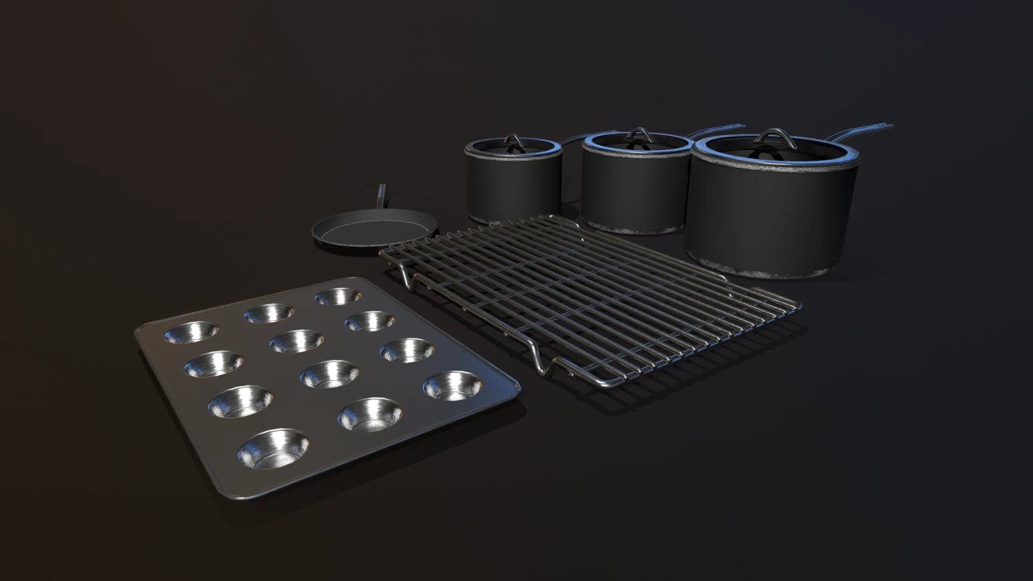 kitchen assets - pots pans etc 3D Model .c4d .max .obj .3ds .fbx .stl .blend 