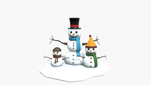 snow man low-poly 3D 모델 .c4d .max .obj .3ds .fbx .stl .blend 
