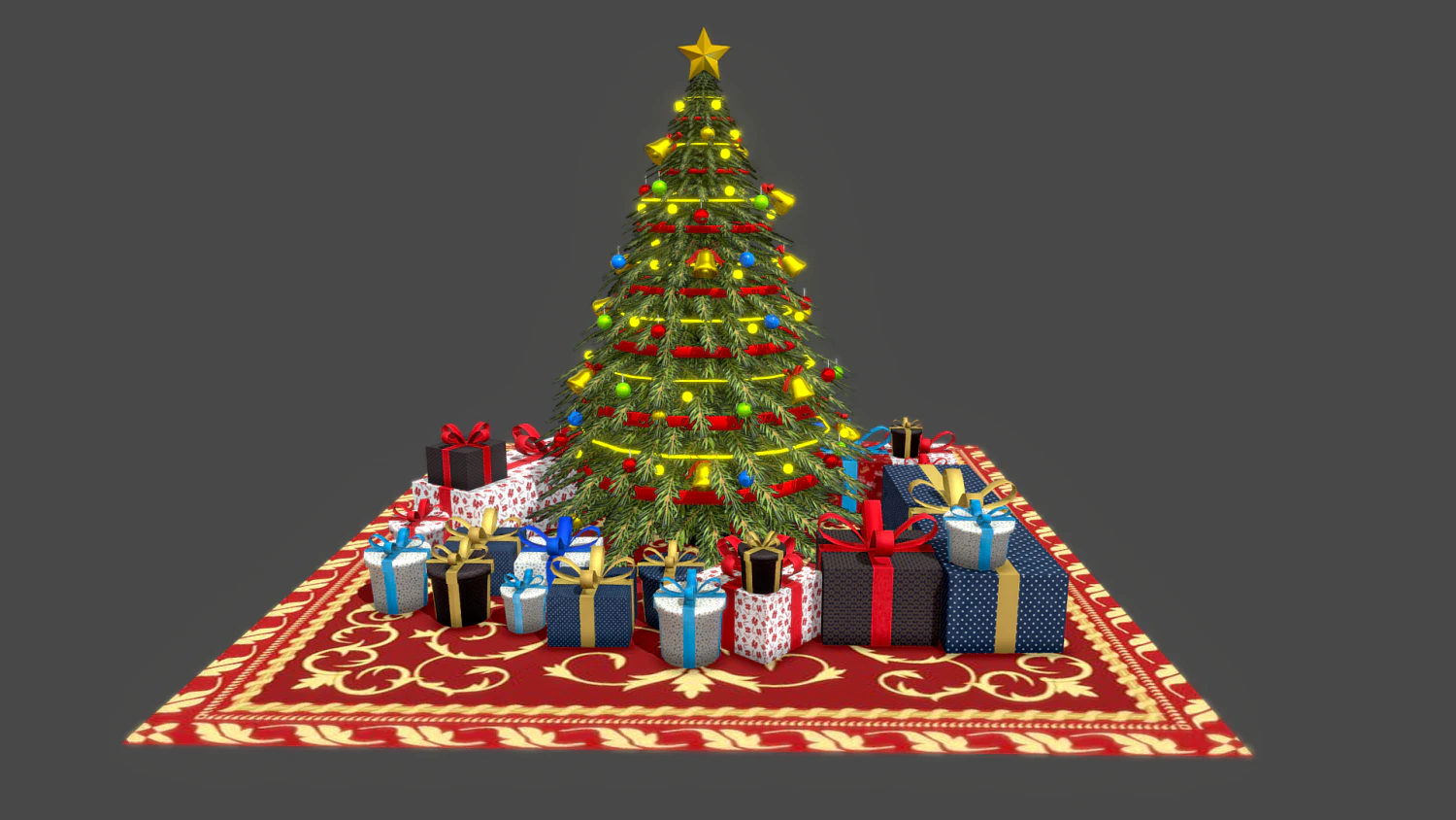christmas tree gifts low-poly 3D Model .c4d .max .obj .3ds .fbx .stl .blend 
