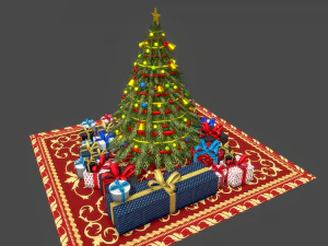 christmas tree gifts low-poly 3D Model