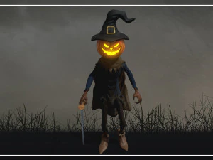 scary pumpkin scarecrow character 3D Model