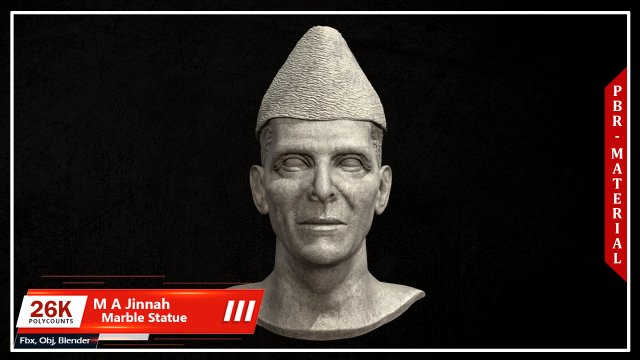 Muhammad ali jinnah marble statue 3D 模型 .c4d .max .obj .3ds .fbx .stl .blend