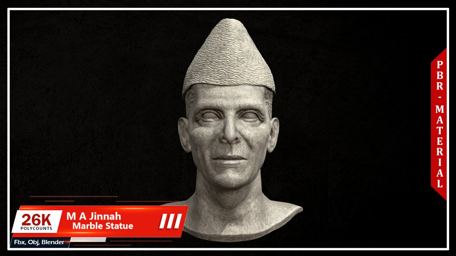 Muhammad ali jinnah marble statue 3D Model .c4d .max .obj .3ds .fbx .stl .blend