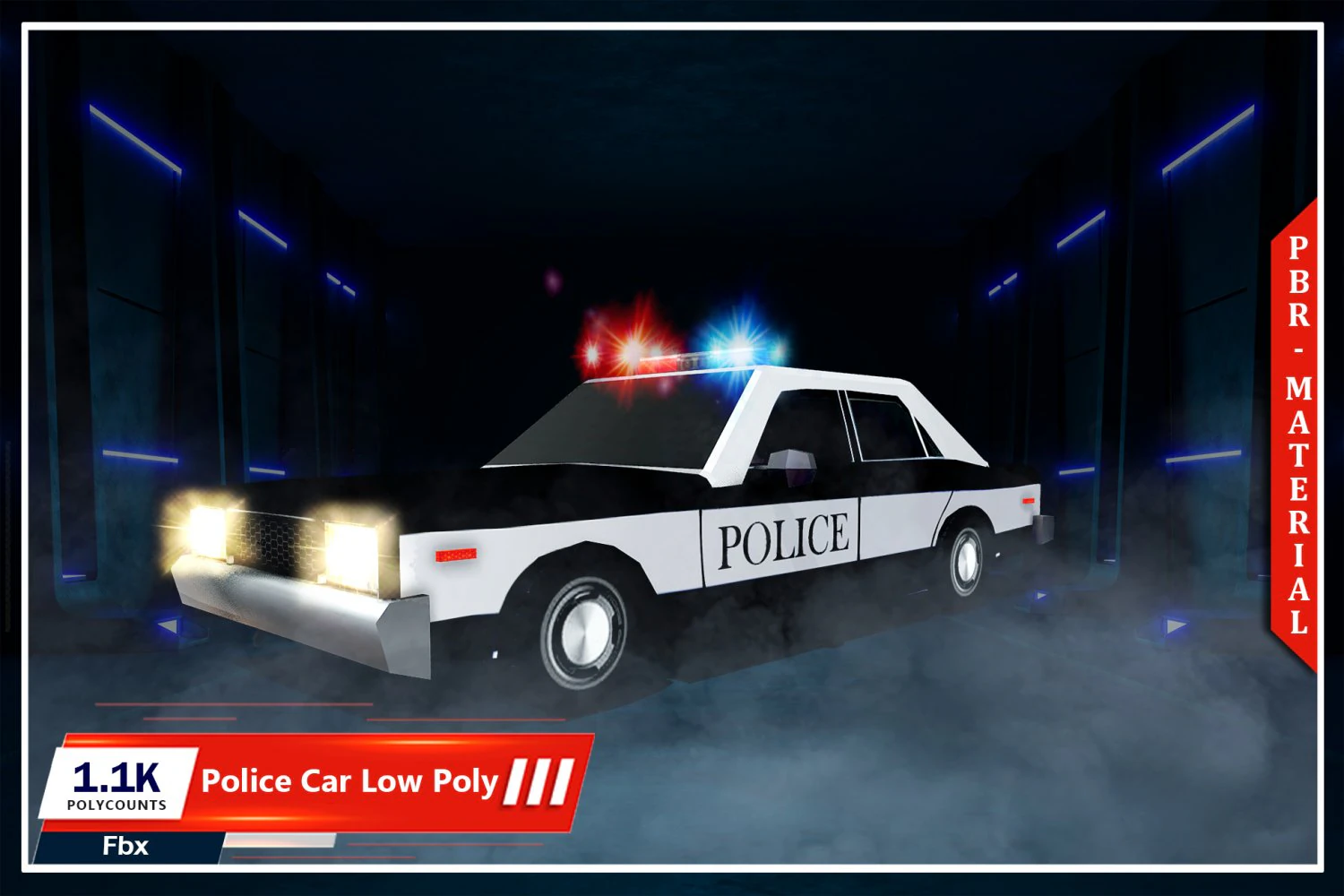 Police car low-poly 3D Model .c4d .max .obj .3ds .fbx .stl .blend 