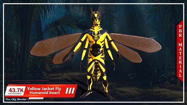 yellow jacket fly 3Dモデル .c4d .max .obj .3ds .fbx .stl .blend 