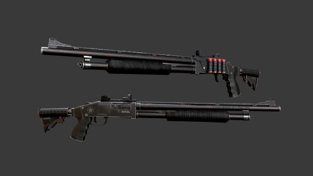 Noir Shotgun 3D Model .c4d .max .obj .3ds .fbx .stl .blend 