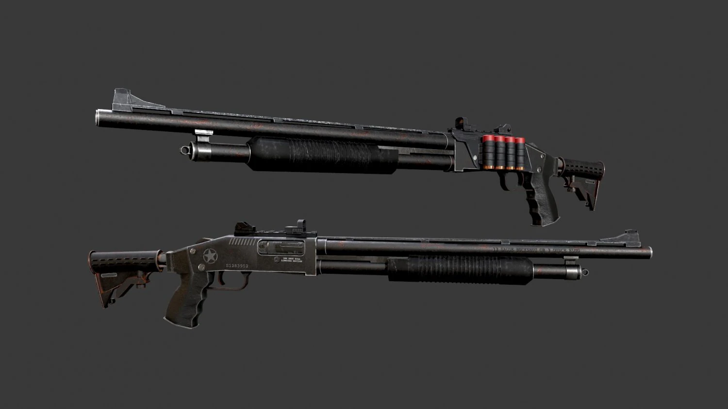 Noir Shotgun 3D Model .c4d .max .obj .3ds .fbx .stl .blend 