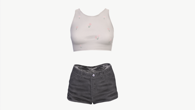 Female mini top and jeans shorts denim Low-poly Modelo 3D .c4d .max .obj .3ds .fbx .stl .blend 