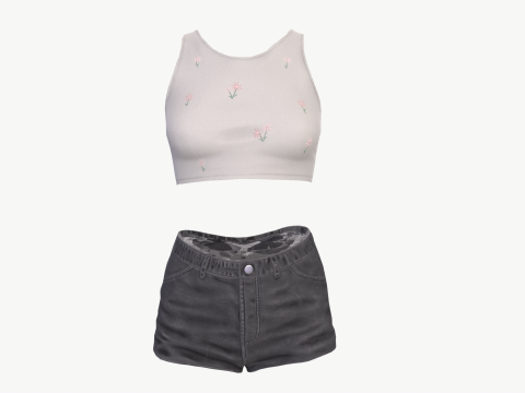Female mini top and jeans shorts denim Low-poly 3D 模型