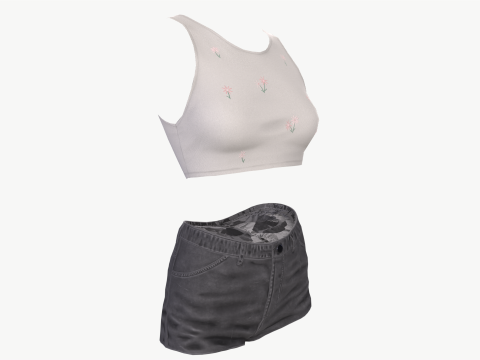 Female mini top and jeans shorts denim Low-poly Modelo 3D
