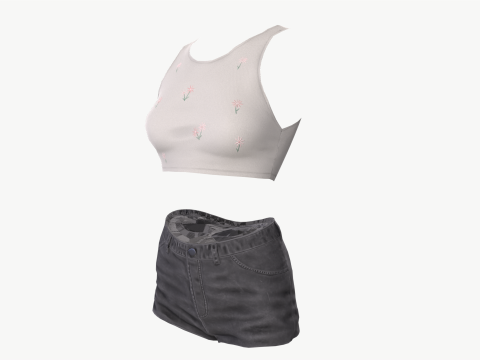 Female mini top and jeans shorts denim Low-poly Modelo 3D