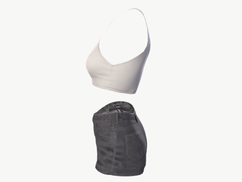 Female mini top and jeans shorts denim Low-poly Modelo 3D