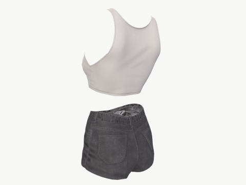 Female mini top and jeans shorts denim Low-poly Modelo 3D