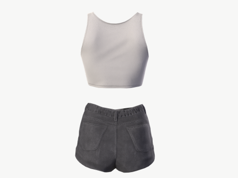 Female mini top and jeans shorts denim Low-poly Modelo 3D