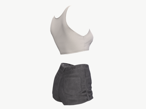 Female mini top and jeans shorts denim Low-poly Modelo 3D