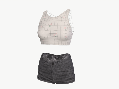 Female mini top and jeans shorts denim Low-poly Modelo 3D