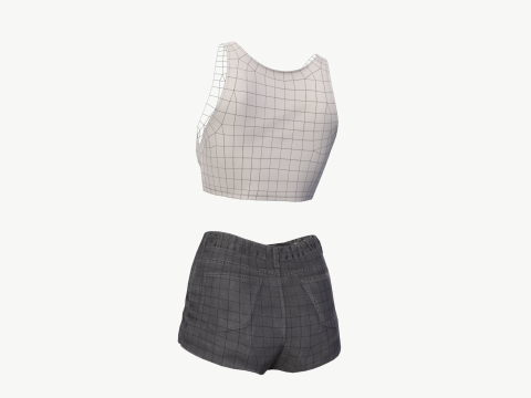 Female mini top and jeans shorts denim Low-poly Modelo 3D