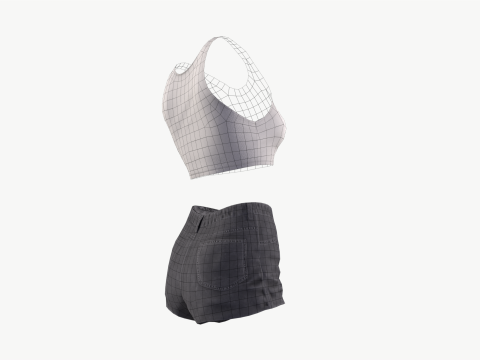 Female mini top and jeans shorts denim Low-poly Modelo 3D