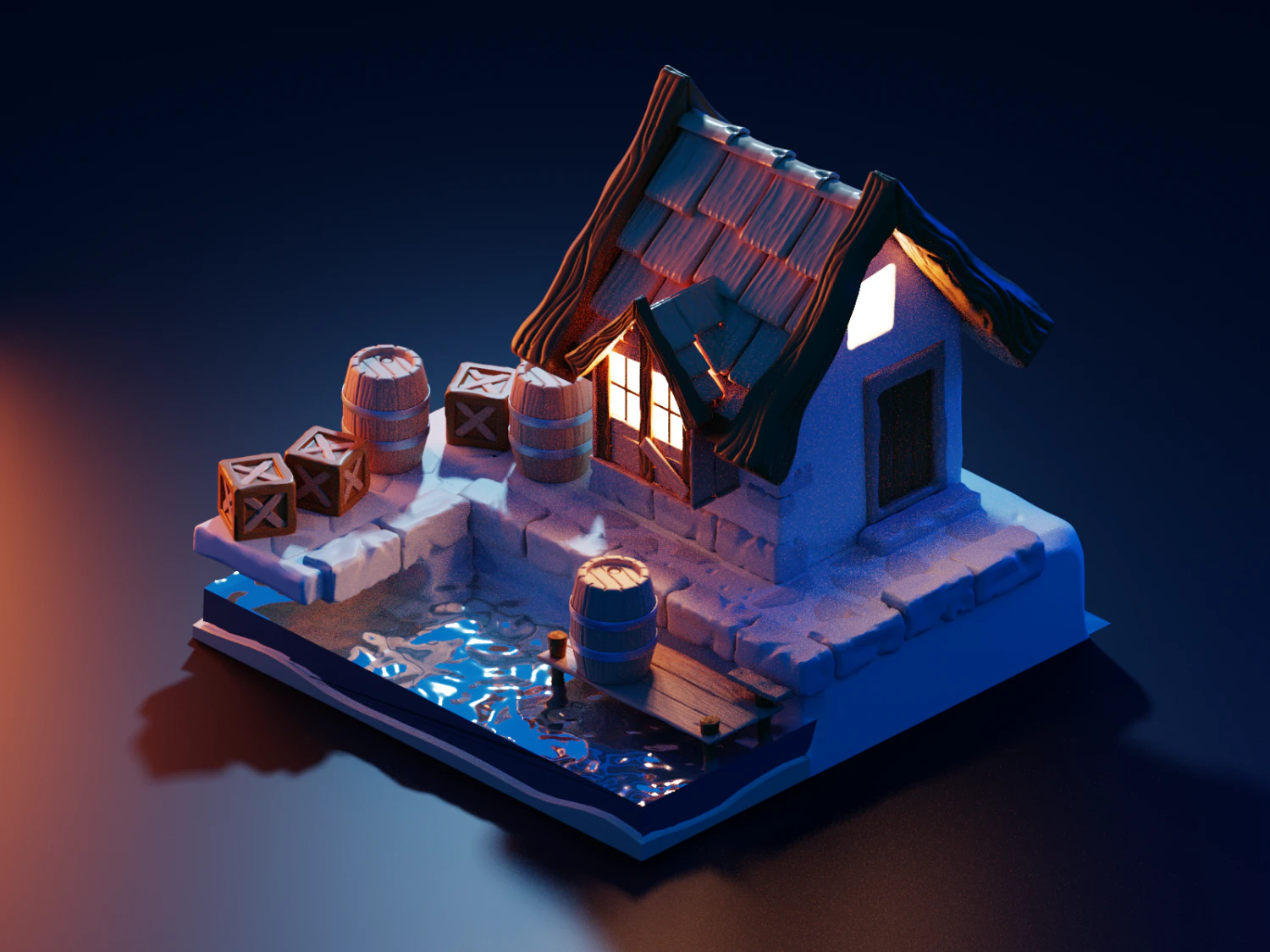 house on the pier 3D Model .c4d .max .obj .3ds .fbx .stl .blend