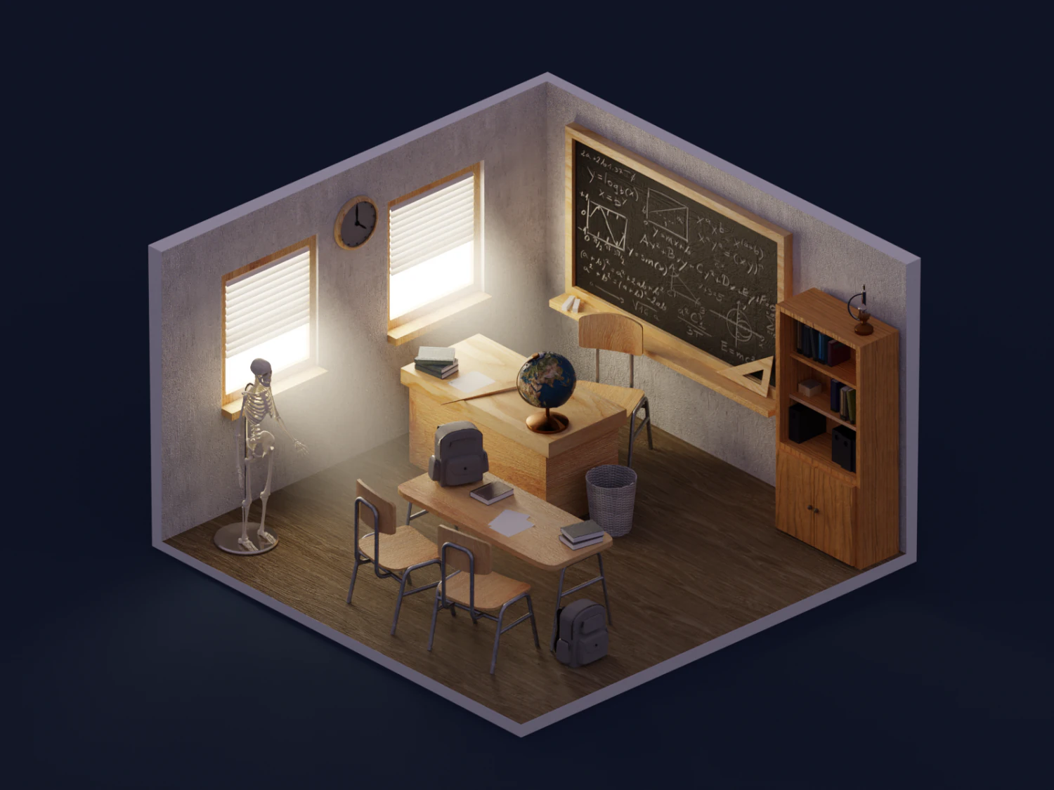 class room 3D Model .c4d .max .obj .3ds .fbx .stl .blend