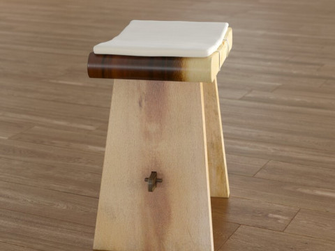 Natural teak Hilger Accent Stool Modello 3D