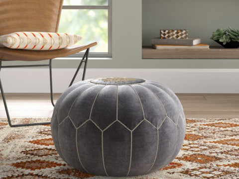Bedias Velvet Round Pouf Ottoman Modello 3D