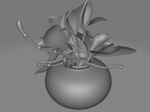 Cymbidium Orchid Floral Arrangement in Vase 3D मॉडल