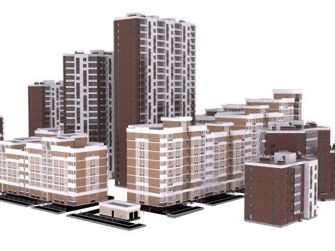 Mini town buildings 3D Model