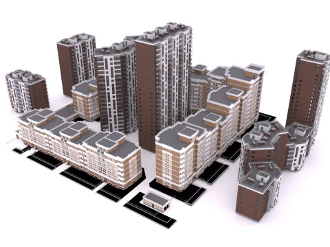 Mini town buildings 3D Model