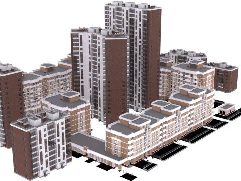 Mini town buildings 3D Model