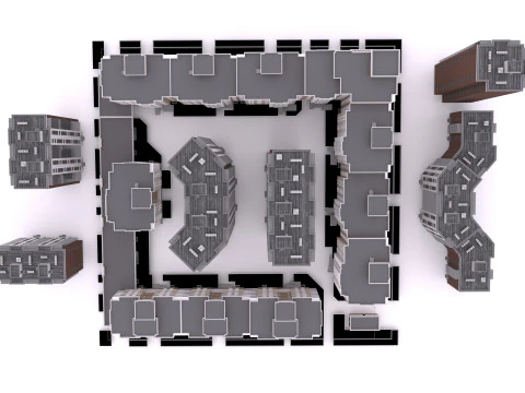 Mini town buildings 3D Model