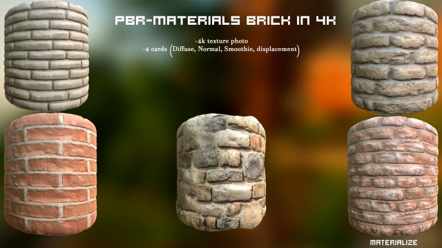 pbr-materials brick in 4k photo textures Tekstur CG .c4d .max .obj .3ds .fbx .stl .blend 