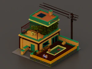 dom z basenem Model 3D