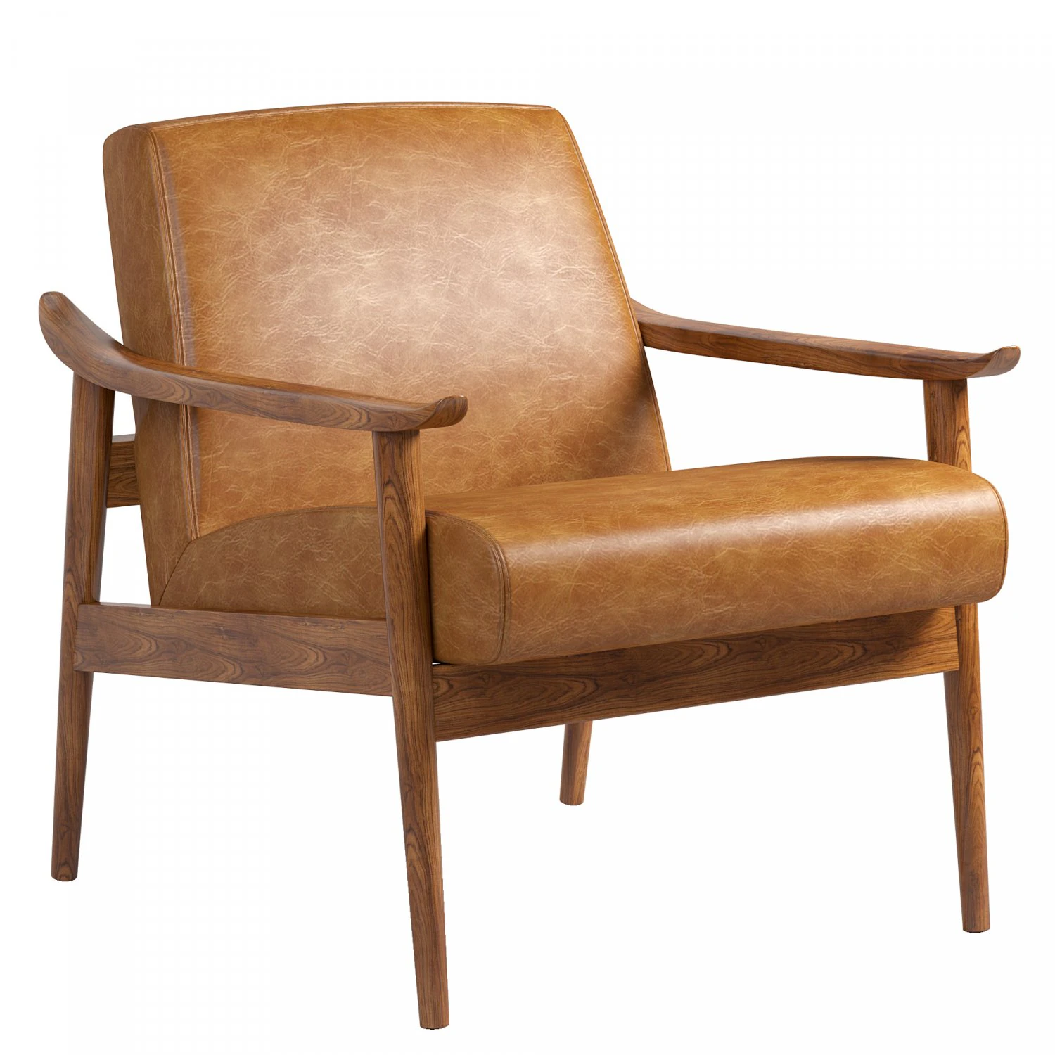 mid-century leather show wood chair 3D Model .c4d .max .obj .3ds .fbx .stl .blend