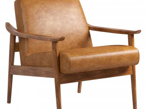 cadeira de couro de meados do s&eacute;culo em madeira Modelo 3D