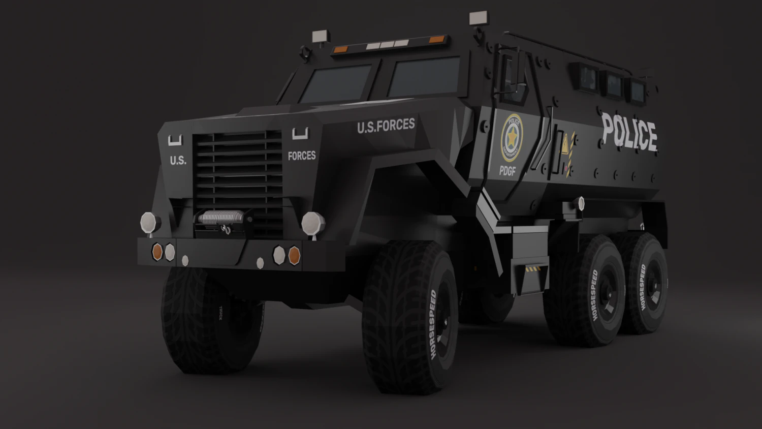 Police Car Truck LowPoly Rigged 3D Model .c4d .max .obj .3ds .fbx .stl .blend 