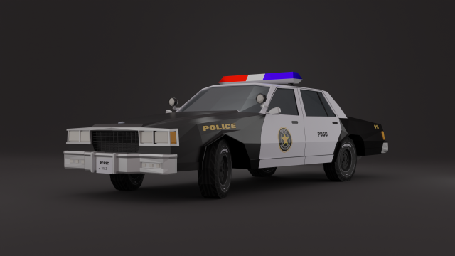 Old Police Car 1983 LowPoly Rigged 3D Model .c4d .max .obj .3ds .fbx .stl .blend