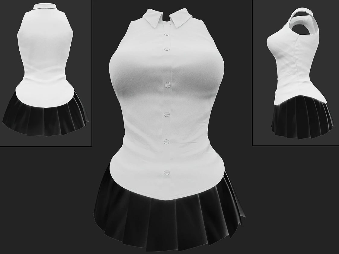 Black and White School Uniform 3D Model .c4d .max .obj .3ds .fbx .stl .blend 