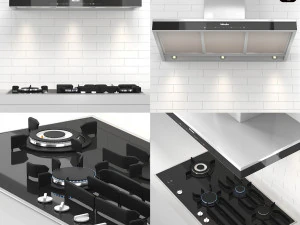 Collection d'&eacute;lectrom&eacute;nagers Miele - Table de cuisson et hotte &agrave; gaz KM 3054 G DA 6698 W Modèle 3D