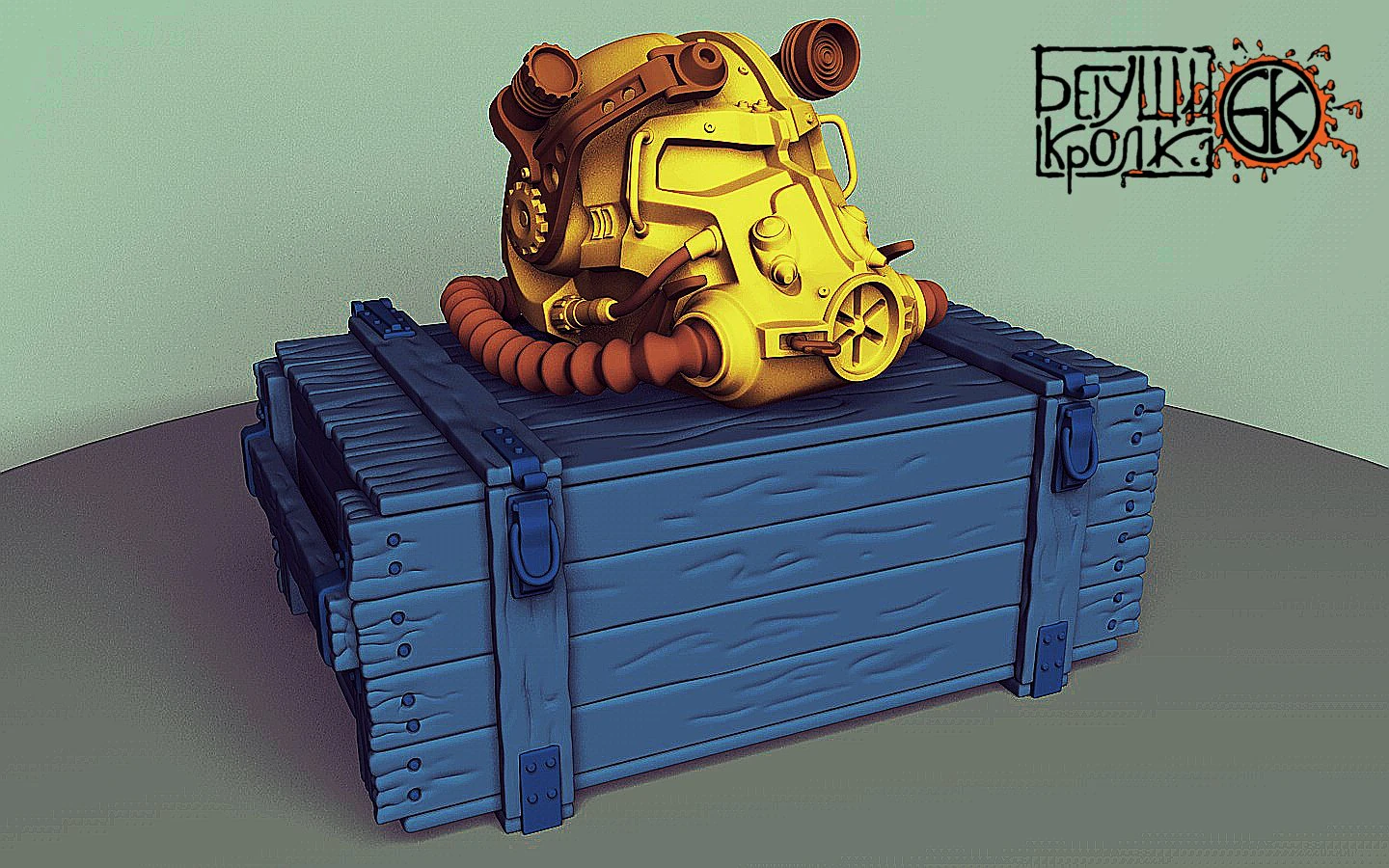 t-60 helmet on the cartridge box 3D Print Model .c4d .max .obj .3ds .fbx .stl .blend 