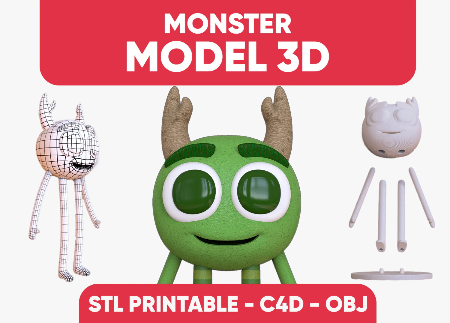 monster friendly character - stl print 3d - cinema 4d - obj - 3D Model .c4d .max .obj .3ds .fbx .stl .blend 