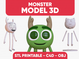 monster friendly character - stl print 3d - cinema 4d - obj - 3D Model