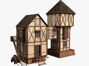 casa medieval pronta para jogo Modelo 3D