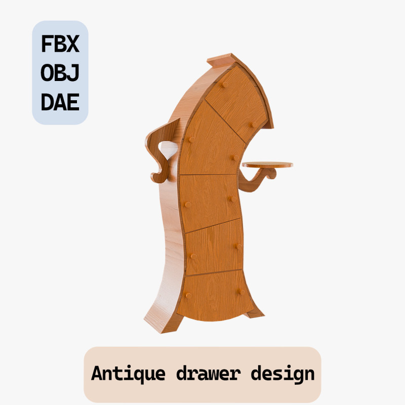Fantasy wooden drawer 3D Модель .c4d .max .obj .3ds .fbx .stl .blend