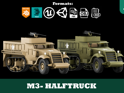 Military m3 halftruck 3Dモデル