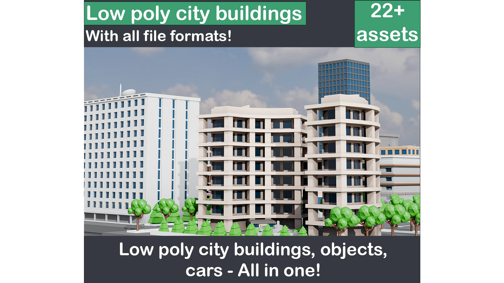 Low poly city buildings pack Low-poly 3D Model .c4d .max .obj .3ds .fbx .stl .blend